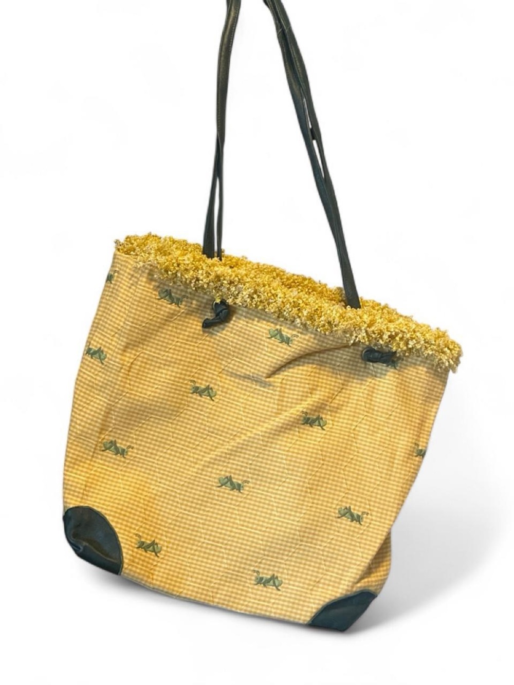Vintage TAPP New York Yellow Checkered Bag with Green Grasshoppers